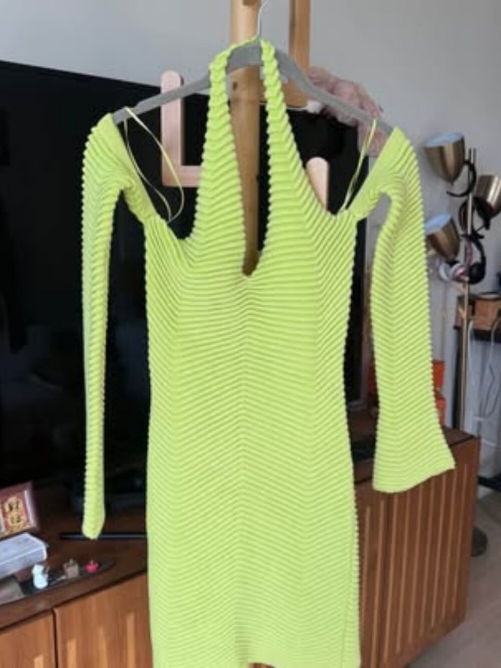 RNWY Runway the Label Lime Green Knit Halter Neck Dress Size XS
